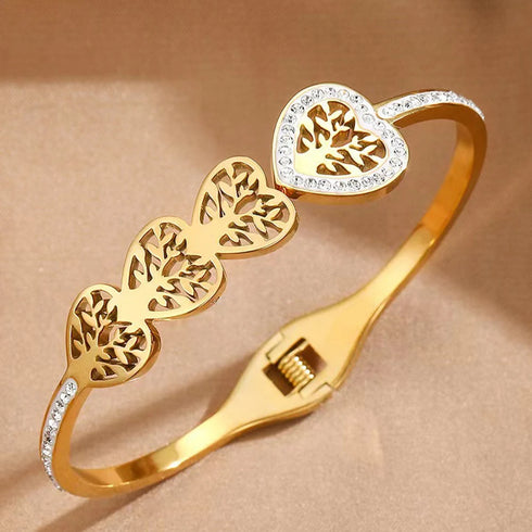 Women's Luxury Designer Bangle Stainless Steel Tree of Life Cuff Bracelet for Women
